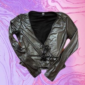 American Apparel Gun Metal Metallic Wrap Top